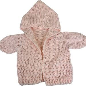 Vintage Handmade Baby Cardigan  Crochet Peach Sweater Cottagecore Infant SZ 6-18